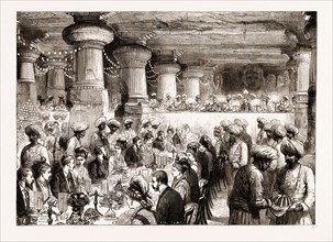 THE PRINCE OF WALES DINING IN THE CAVES OF ELEPHANTA, BOMBAY, INDIA, 1876