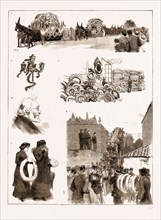 THE FUNERAL OF M. GAMBETTA AT NICE, FRANCE, 1883: 1. The Funeral Procession. 2. A Draped Lamp. 3.
