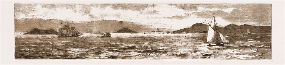 SAN FRANCISCO BAY, FROM THE GOLDEN GATE, 1883, US, USA, U.S., U.S.A., UNITED STATES, UNITED STATES