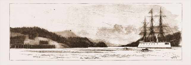H.M.S. "COMUS" AT BURRARD INLET, THE PRESENT TERMINUS OF THE CANADIAN PACIFIC RAILWAY, CANADA, 1883