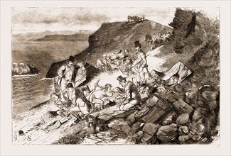 A CORNISH FOX HUNT, UK, 1883: DIGGING OUT A CLIFF FOX