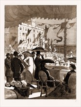 MR. AND MRS. GLADSTONE WITNESSING THE CARNIVAL PROCESSION AT NICE FROM THE BALCONY OF THE