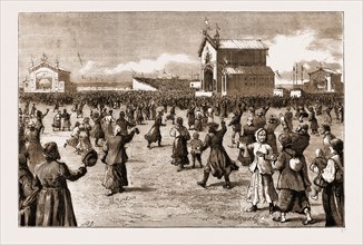 THE CORONATION OF THE CZAR OF RUSSIA, 1883: THE PEOPLE'S FETE ON THE KHODINSKY COMMON, MOSCOW,