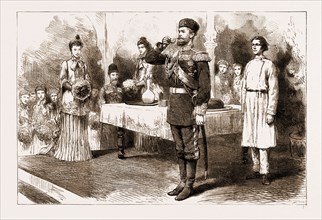 THE CORONATION OF THE CZAR OF RUSSIA, 1883: THE CZAR DRINKS TO THE ARMY