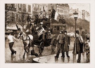 THE MILITARY CONSCRIPTION IN PARIS, FRANCE: CONSCRIPTS RETURNING FROM THE DRAWING BY LOT AT THE