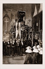 THE FUNERAL OF THE LATE COMTE DE CHAMBORD AT GORITZ, GERMANY: THE CATAFALQUE IN THE CATHEDRAL, 1883