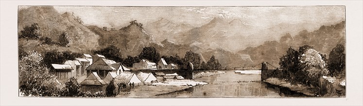 MOUNTAINEERING IN THE HIMALAYAS, VIEWS OF NANDA DEVI, 1883: BAGESWAR TOWN, KUMAON