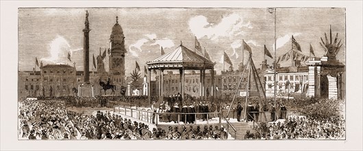 THE NEW MUNICIPAL BUILDINGS AT GLASGOW, SCOTLAND, UK, 1883: LAYING THE FOUNDATION STONE