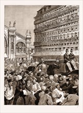 THE ROYAL CARRIAGE LEAVING THE GARE DU NORD: THE MOB HOOTING THE KING, PARIS, FRANCE, 1883