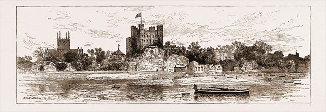 ROCHESTER CASTLE AND CATHEDRAL FROM THE RIVER, UK, 1883