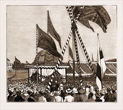 THE DUKE AND DUCHESS OF CONNAUGHT AT BOMBAY, INDIA, 1883: LAYING THE FOUNDATION STONE OF THE CAMA