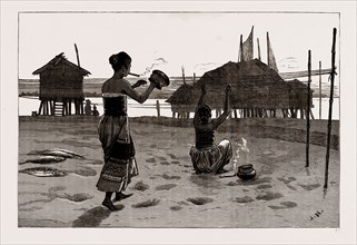 FISHER GIRLS OF THE IRRAWADDY MAKING NETS, 1886