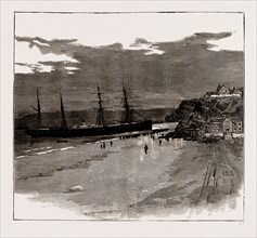 THE MONARCH LINE STEAMER, "PERSIAN MONARCH," ON SHORE AT TORCROSS, NEAR DARTMOUTH, UK, 1886