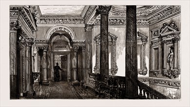 AN OLD LONDON MANSION, "COWFIELDS," 30, OLD BURLINGTON STREET, UK, 1886: GALLERY TO DRAWING ROOM