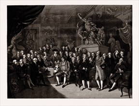 THE ROYAL ACADEMICIANS ASSEMBLED IN THE COUNCIL ROOM, SOMERSET HOUSE, 1793, Sir Benjamin West.