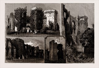 THE RUINS OF RAGLAN CASTLE, NEAR MONMOUTH, UK, 1886: 1. Grand Entrance. 2. The Walls from the Moat