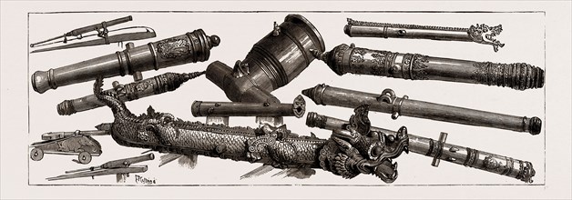 THE FIGHTING WITH DACOITS IN BURMA: SOME CAPTURED BURMESE GUNS, 1886