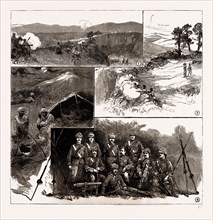 THE FIGHTING WITH DACOITS IN BURMA, 1886: 1. Shelling Dacoits on the Top of the Cliff at the Popa