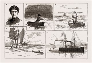 MISS JOURNEAUX'S PERILOUS ADVENTURE AT SEA, 1886: 1. Miss Louisa Journeaux. 2. Her Companion Jumps