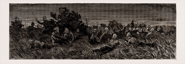 THE EXPEDITION TO UPPER BURMA, 1886: THE STORMING OF ZEEDAW: ROYAL WELSH FUSILIERS LYING DOWN IN
