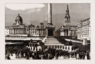 THE RIOTING IN THE WEST END OF LONDON, UK, FEBRUARY 8TH, 1886: GENERAL VIEW OF TRAFALGAR SQUARE
