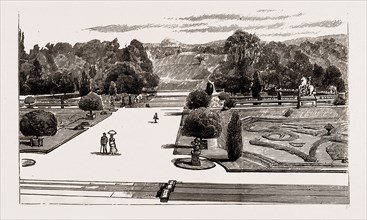 EATON HALL: THE GARDENS FROM THE TERRACE, UK, 1886
