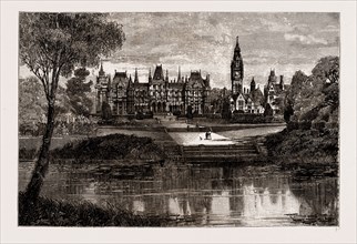 EATON HALL: VIEW OF THE HALL AND LAKE, UK, 1886