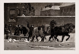 THE RECENT FROST AND SNOW STORM IN LONDON: A SNOW-PLOUGH AT WORK AT EARL'S COURT, LONDON, UK, 1886