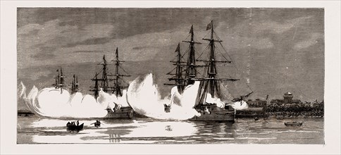 THE SQUADRON AT RANGOON FIRING A SALUTE OF THIRTY-ONE GUNS ON THE RECEIPT OF THE NEWS OF KING