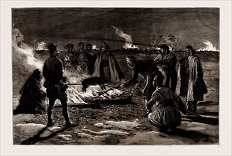 THE WAR BETWEEN SERBIA AND BULGARIA, 1886: CHRISTMAS IN CAMP AT NISCH, "ROAST PORK"