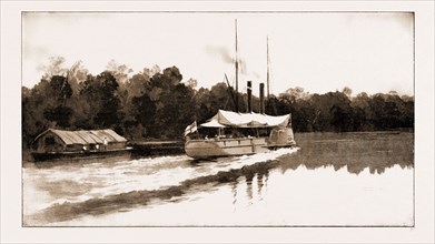 THE BENIN PUNITIVE EXPEDITION: A RIVER SCENE ON THE WAY TO THE KING'S CAPITAL; H.M.S. "ALECTO" ON