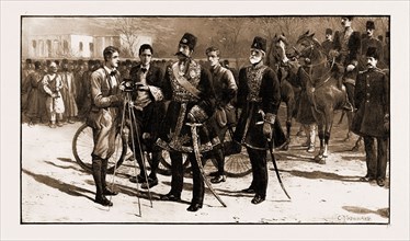 THREE ENGLISH CYCLISTS IN TEHERAN: EXPLAINING THE CAMERA TO THE SHAH, IRAN, 1897? Mr. John Foster