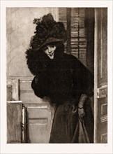 "MAY I COME IN?" FROM THE PICTURE BY GASTON LINDEN, EXHIBITED IN THE PARIS SALON, 1897; A LADY
