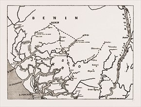 THE ADVANCE ON BENIN: MAP SHOWING THE ROUTE OF THE EXPEDITION, 1897: The main portion of the