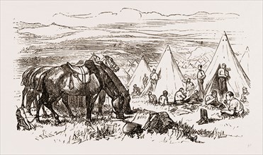 DINNER-TIME IN THE CAMP OF THE ROYAL ARTILLERY, autumn manoeuvres at Dartmoor, UK 1873