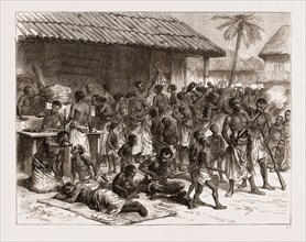 ASHANTEES BUYING MUSKETS WITH GOLD DUST AT ASSINEE, THE ASHANTEE WAR 1873. Anglo-Ashanti Wars