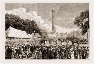 VIEW FROM THE COLUMN OF VICTORYâ€îVISITORS DANCING, Blenheim Park UK 1873