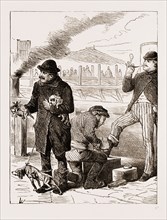 SHOEBLACK AND DOG DEALER, Vienna engraving 1873, Austria