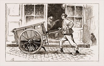 A ROTTERDAM BAKER GOING HIS ROUNDS, THE NETHERLANDS, ENGRAVING 1873