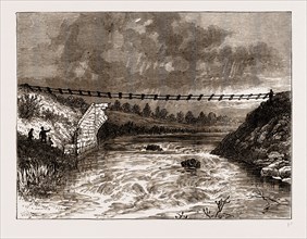 REMARKABLE DESTRUCTION OF A RAILWAY BRIDGE, ENGRAVING 1873