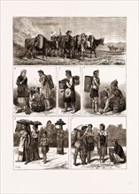 THE BURMESE FRONTIER DIFFICULTY, TYPES OF THE NATIVE TRIBES: 1. Shaus with Loaded Cattle coming