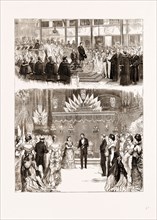 H.R.H. THE DUKE OF EDINBURGH AT LEEDS: 1. THE TOWN CLERK READING THE ADDRESS. 2. THE BALL IN THE