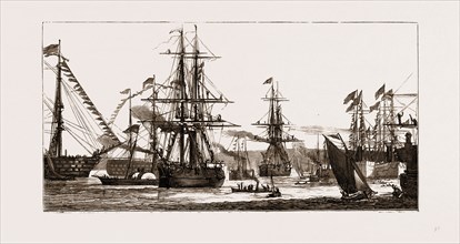 DEPARTURE OF THE ARCTIC EXPEDITION: THE "ALERT" AND THE "DISCOVERY" LEAVING PORTSMOUTH HARBOUR, UK,