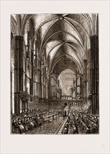 RESTORED CHOIR OF ROCHESTER CATHEDRAL DURING THE OPENING SERVICE, UK, 1875