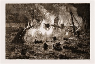 BURNING OF THE FRENCH IRONCLAD "RICHELIEU" AT TOULON, FRANCE, 1881