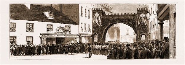 CENTENARY OF THE BATTLE OF JERSEY, FETE AT ST. HELIER'S: THE PROCESSION AT CHARING CROSS, 1881