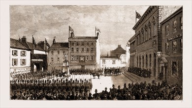CENTENARY OF THE BATTLE OF JERSEY, FETE AT ST. HELIER'S: PARADE OF TROOPS IN ROYAL SQUARE, 1881
