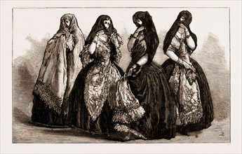 LA TAPADA: OLD-FASHIONED COSTUME OF LIMA LADIES, PERU, 1881