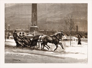 THE LATE FROST: THE PRINCE OF WALES SLEIGHING ON THE THAMES EMBANKMENT, UK, 1881