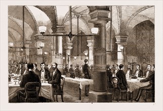 THE ROYAL NAVAL COLLEGE, GREENWICH, LONDON, UK, 1881: THE PRINCE OF WALES DINING AT THE OFFICERS'